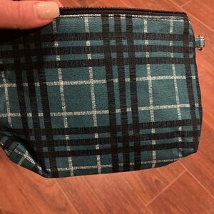 Thirty-One White and Blue Cosmetic Bag with Plaid Pattern